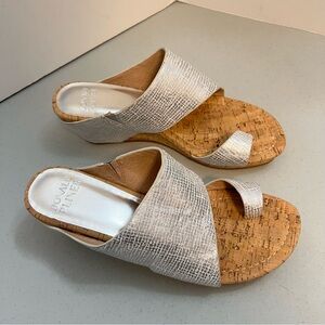 Donald Pliner Silver Tone Gretta Wedge Sandals Shoes Sz 8.5